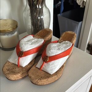 Women's Orange and White Wedge Sandals